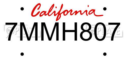 7MMH807 California License Plate