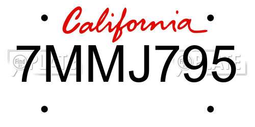 7MMJ795 California License Plate