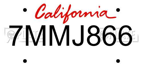 7MMJ866 California License Plate
