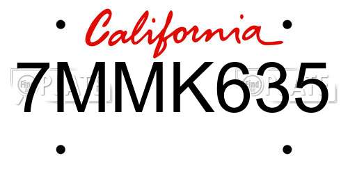 7MMK635 California License Plate
