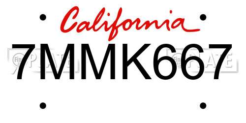 7MMK667 California License Plate