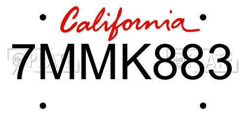 7MMK883 California License Plate