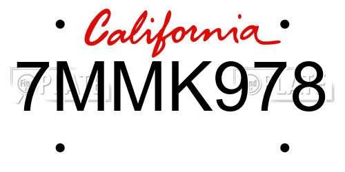 7MMK978 California License Plate