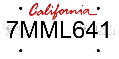 7MML641 California License Plate