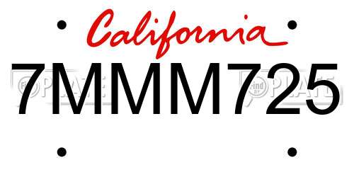 7MMM725 California License Plate