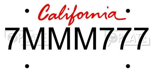 7MMM777 California License Plate