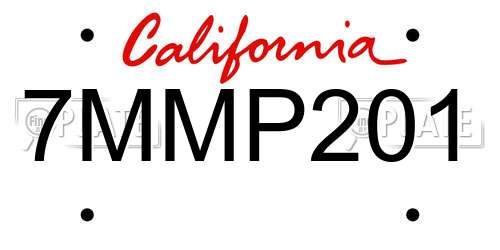 7MMP201 California License Plate
