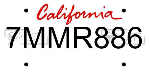 7MMR886 California License Plate
