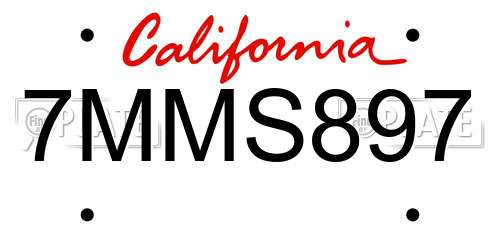 7MMS897 California License Plate