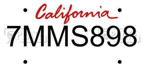 7MMS898 California License Plate