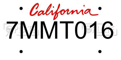 7MMT016 California License Plate