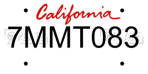 7MMT083 California License Plate