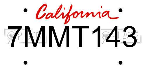 7MMT143 California License Plate
