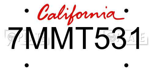 7MMT531 California License Plate