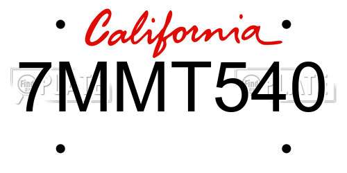 7MMT540 California License Plate