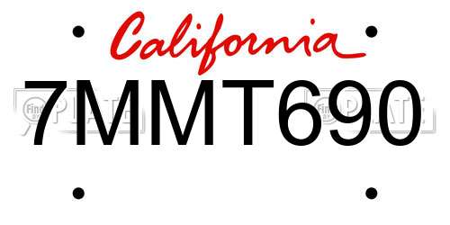 7MMT690 California License Plate