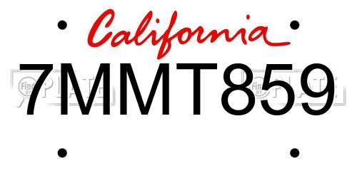 7MMT859 California License Plate
