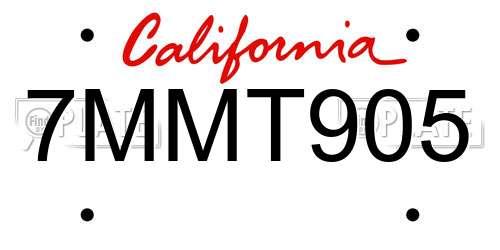 7MMT905 California License Plate