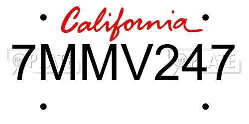 7MMV247 California License Plate
