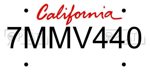 7MMV440 California License Plate