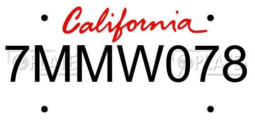 7MMW078 California License Plate