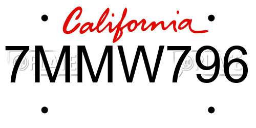 7MMW796 California License Plate