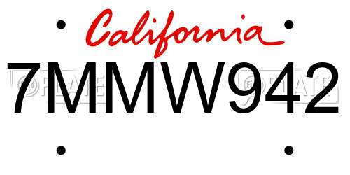 7MMW942 California License Plate