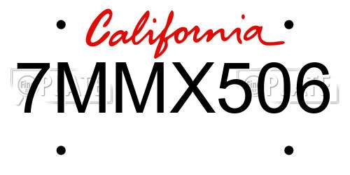 7MMX506 California License Plate