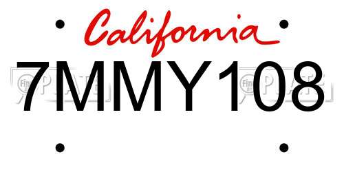 7MMY108 California License Plate