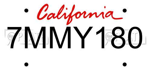 7MMY180 California License Plate
