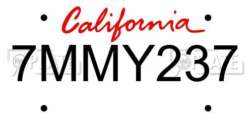 7MMY237 California License Plate