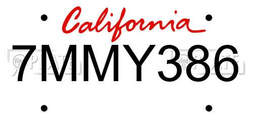 7MMY386 California License Plate