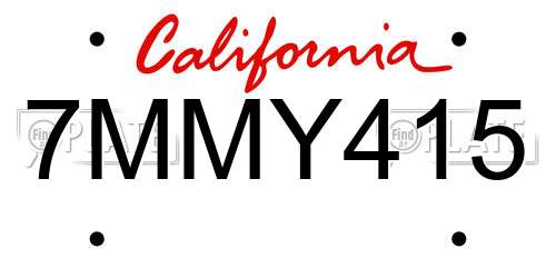 7MMY415 California License Plate