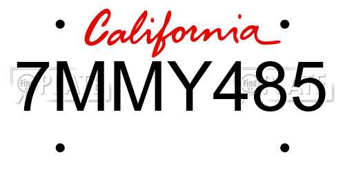 7MMY485 California License Plate
