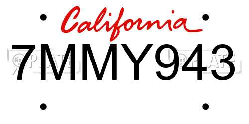 7MMY943 California License Plate