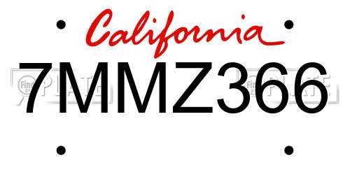 7MMZ366 California License Plate