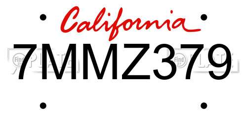 7MMZ379 California License Plate