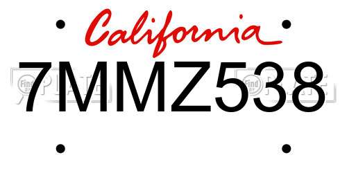 7MMZ538 California License Plate