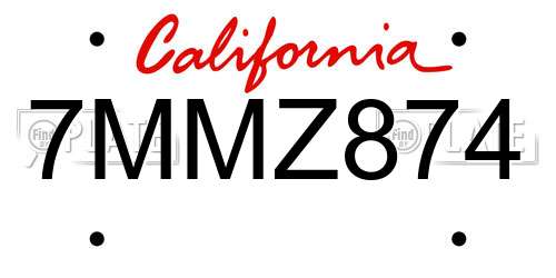 7MMZ874 California License Plate