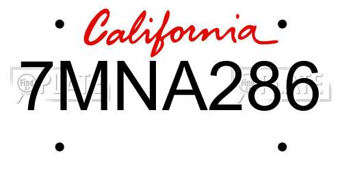 7MNA286 California License Plate