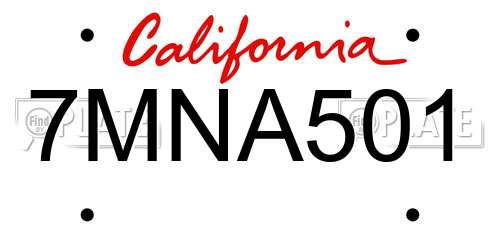 7MNA501 California License Plate