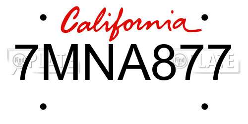 7MNA877 California License Plate