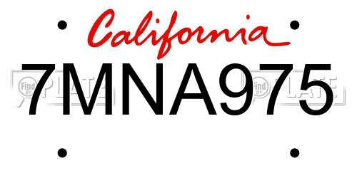 7MNA975 California License Plate