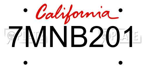 7MNB201 California License Plate