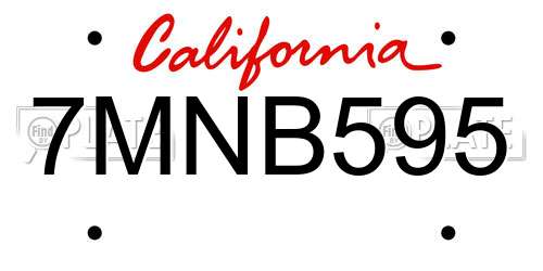 7MNB595 California License Plate