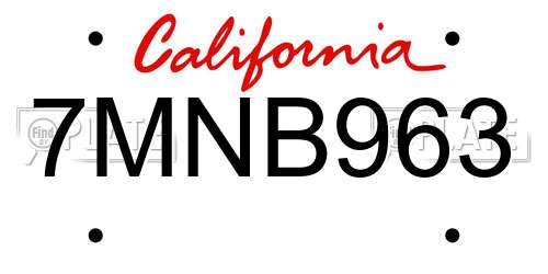 7MNB963 California License Plate