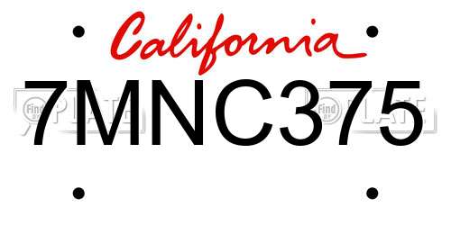 7MNC375 California License Plate