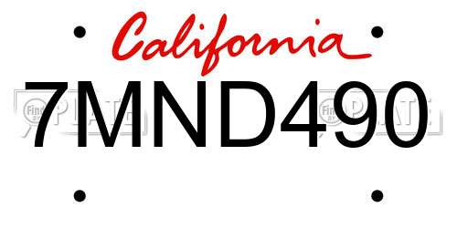 7MND490 California License Plate