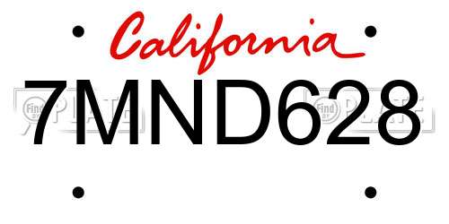 7MND628 California License Plate