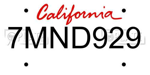 7MND929 California License Plate